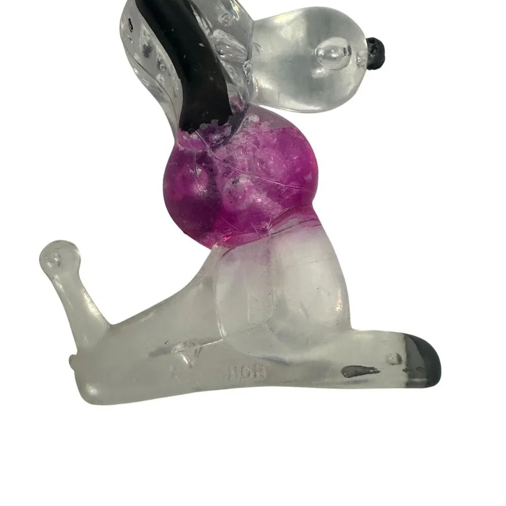 Vintage Clear Glass Dog Figurine Pink Accents Handmade Hong Kong Collectible